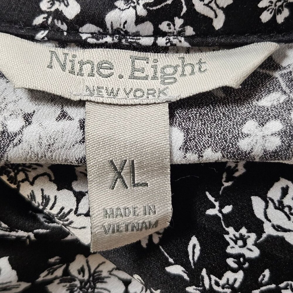 Nine Eight New York Tunic Womens Size XL Black White Floral Top Long Sleeve - Picture 7 of 9